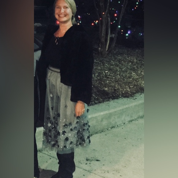 RARE Anthropologie Not So Serious floral, sequin ice blue tulle skirt, Size L - Picture 3 of 7